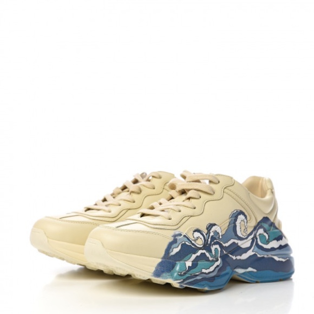EUC Men’s Size 8 (Euro Sz 41) Gucci Rhyton Wave Print Dad Shoes In Ivory & Blue
